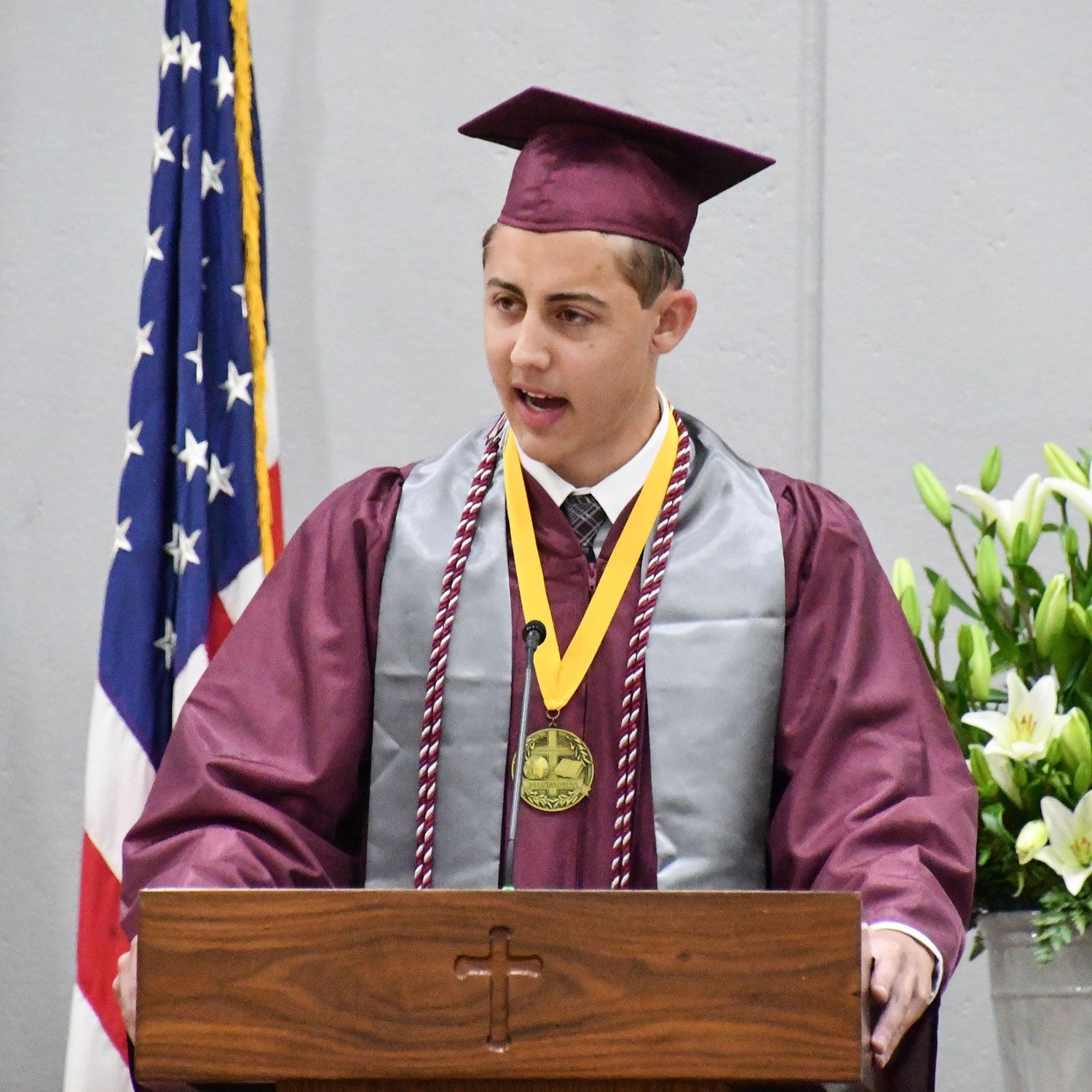 Jack Breiland at the podium giving his speech