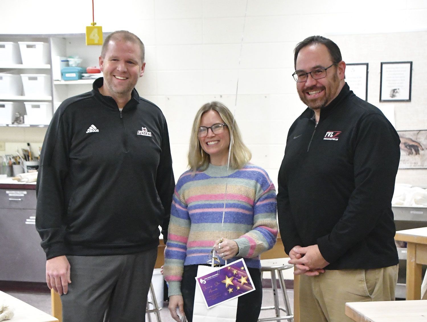 Jeff Loberger, Amy Dorn, Alan Nolte in the art room