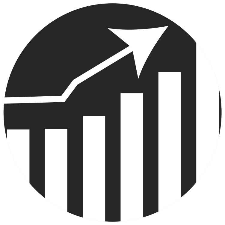 Rising bar graph with arrow going up