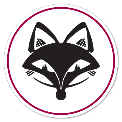 FVL foxhead in a white circle with a thin maroon border