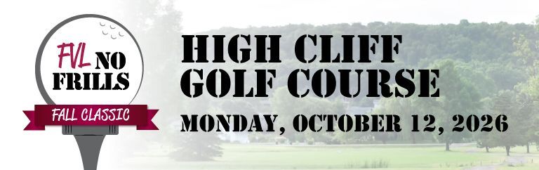 Header for No Frills Golf Outing at High Cliff Golf Course, Monday. October 12, 2026
