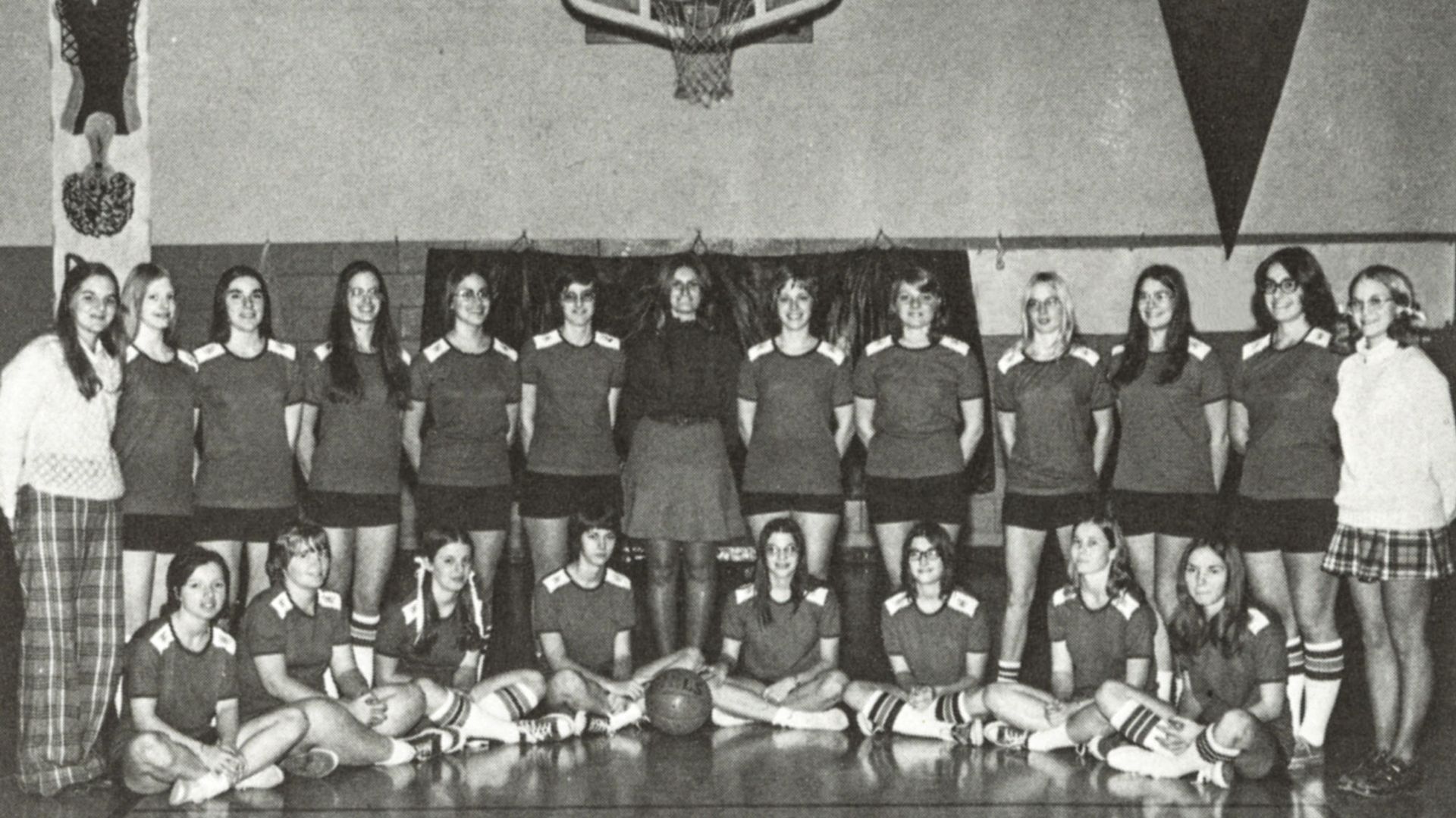 Photo of the first FVL girls basketball team and coaches