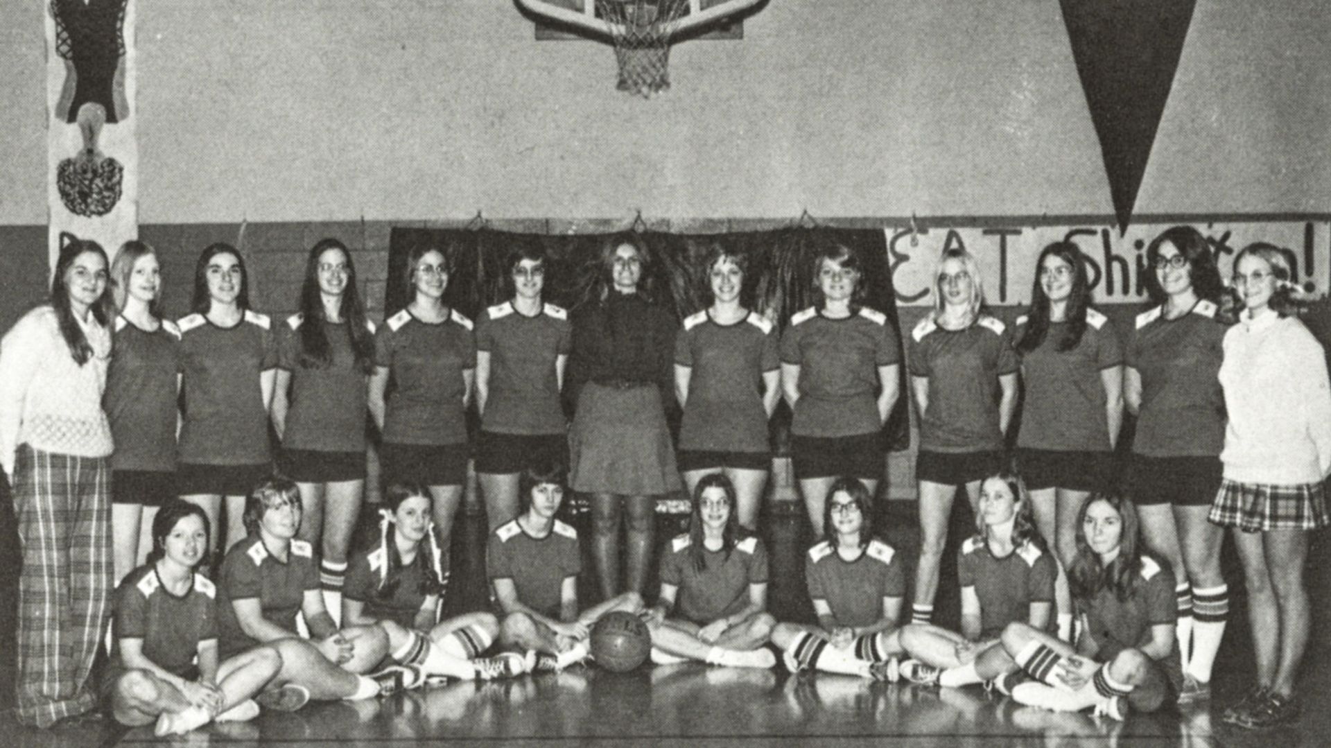 Photo of the first FVL girls basketball team and coaches