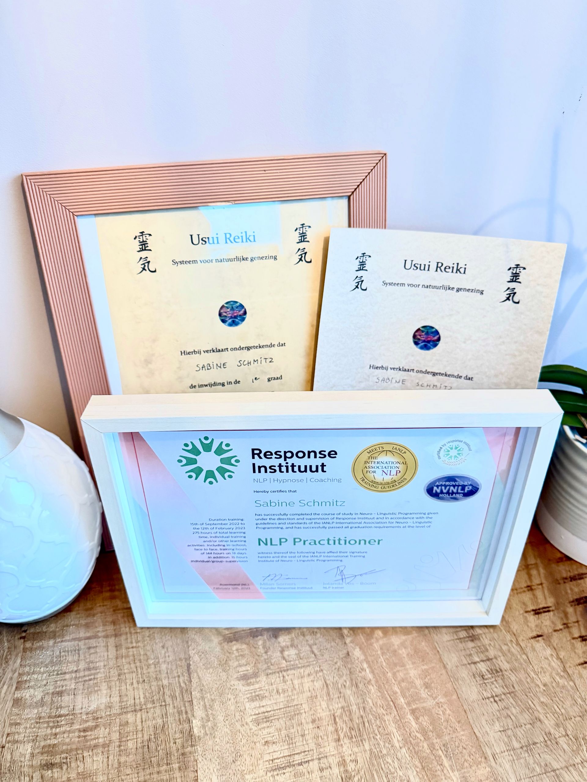 Certificaat opleiding NLP en Reiki 1 & 2