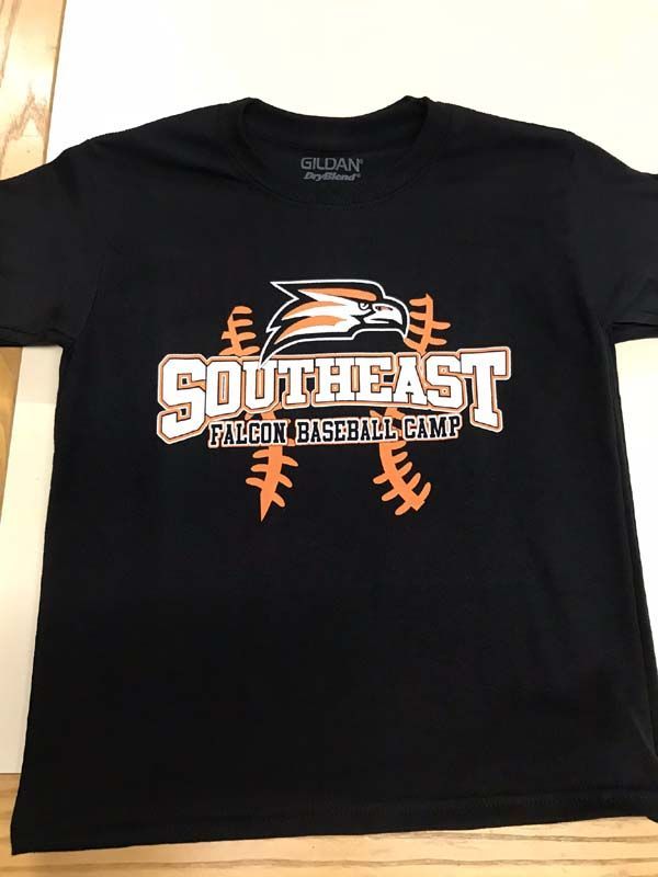 Black t-shirt with orange and white