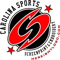 Logo for Carolina Sports, red "S" over black circle, surrounded by text and stars.