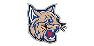A logo of a bobcat with its mouth open on a white background.
