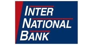The logo for the inter national bank is blue and red.