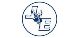 A logo with a deer and the letter e in a circle.