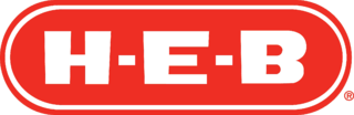 A red and white h-e-b logo on a white background