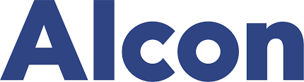 Alcon logo in dark blue text.