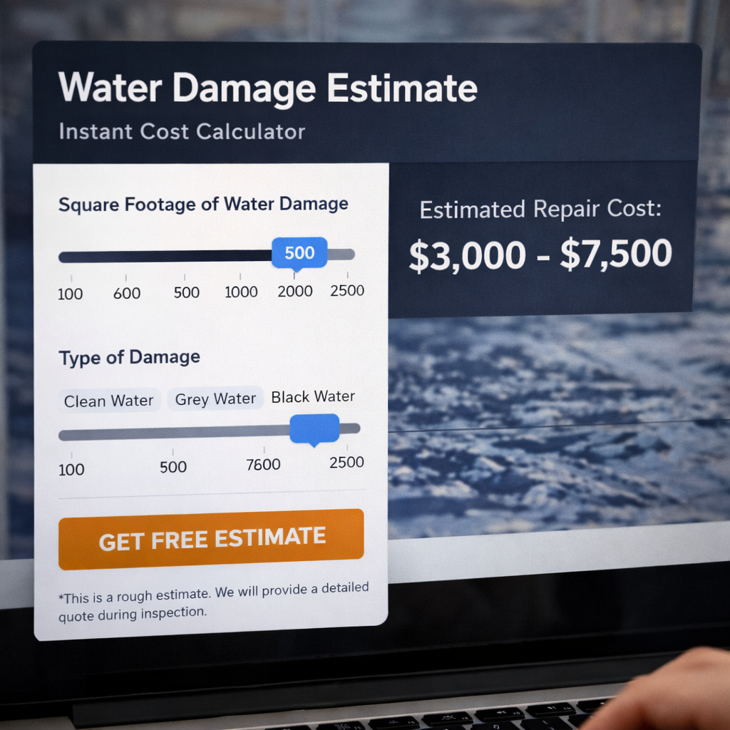 interactive restoration cost calculator helping homeowners estimate water damage repair costs