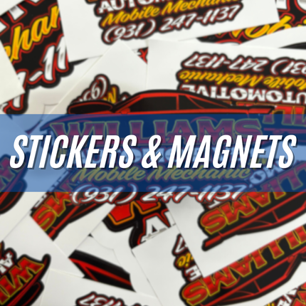 Brand your message with custom stickers and magnets. Durable, colorful, and cost-effective.