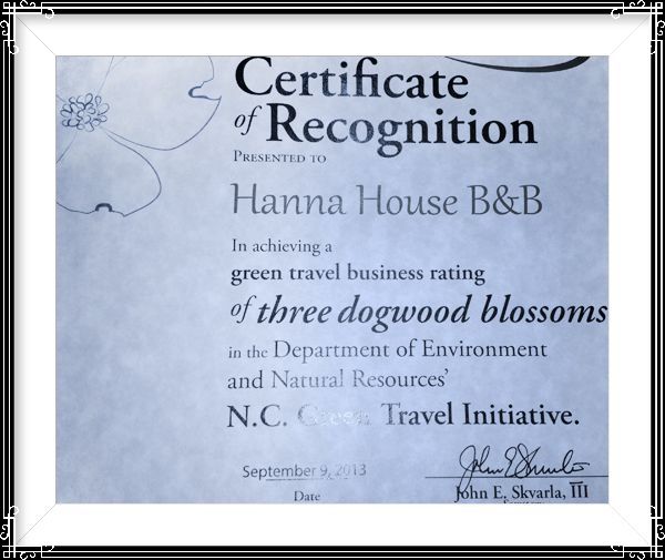 NC Green Travel Certificate of Recognition