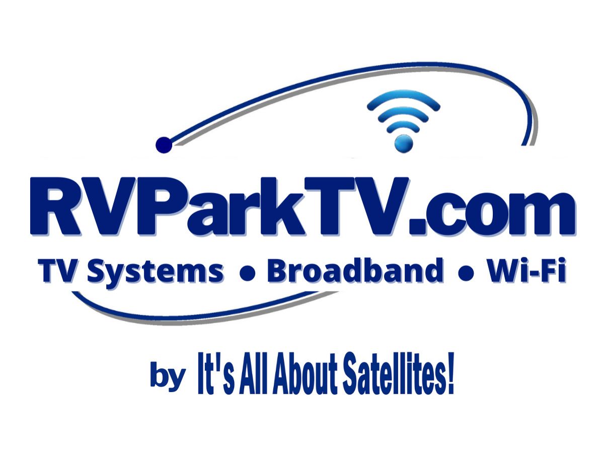 A logo for rvparktv.com that says it 's all about satellites