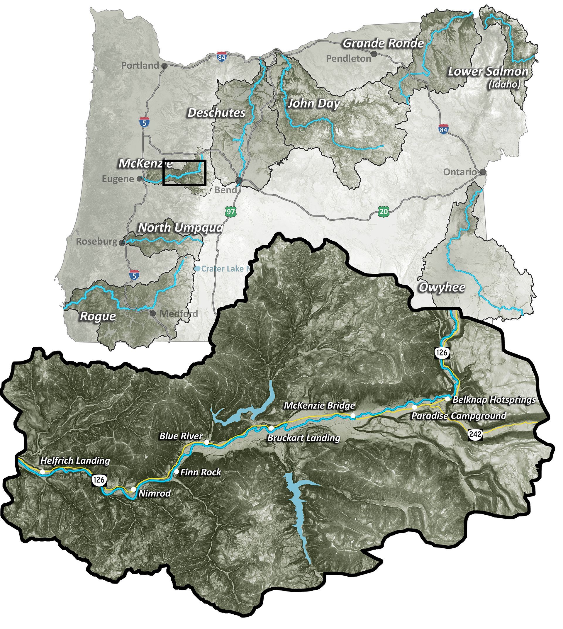 a map showing the location of the McKenzie River