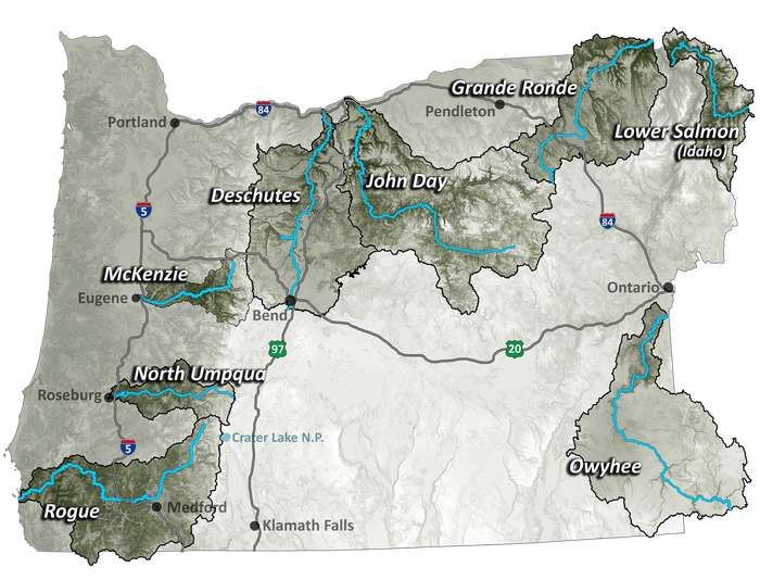 Map of River Trips in Oregon and Idaho
