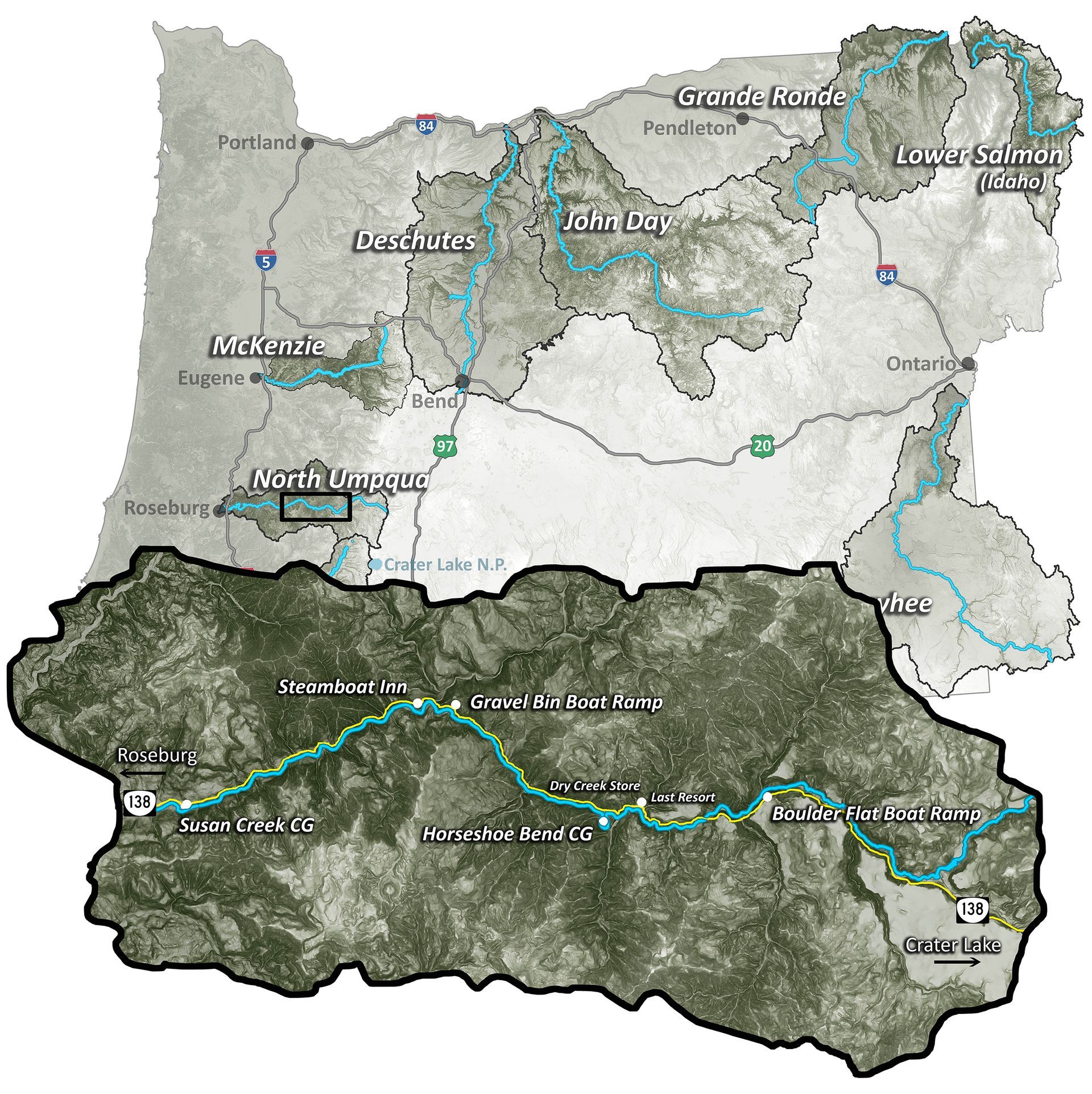 map of north umpqua river drainage