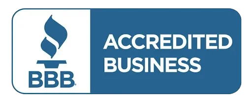 A blue button that says accredited business on it