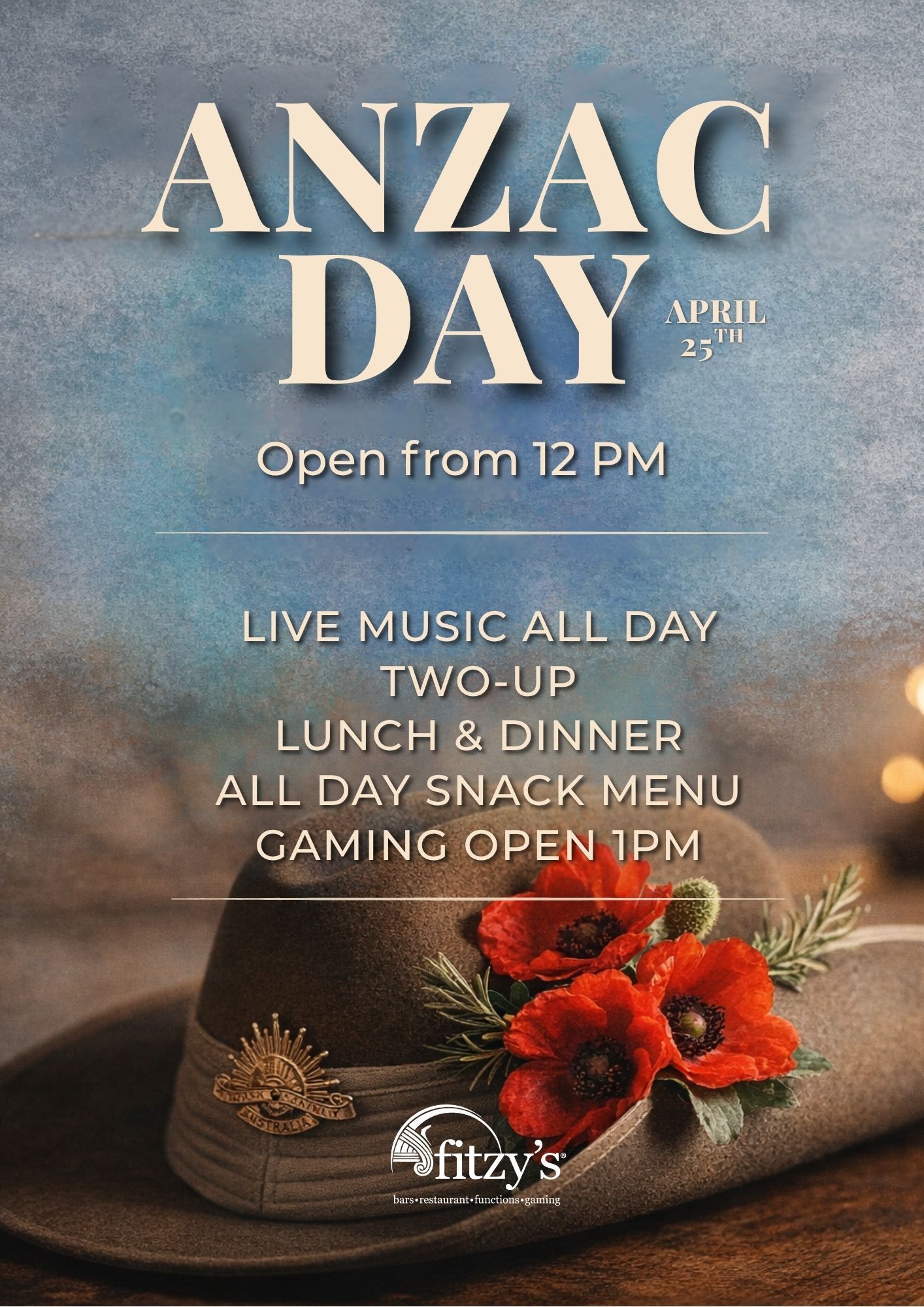A poster for anzac day with a poppy on it