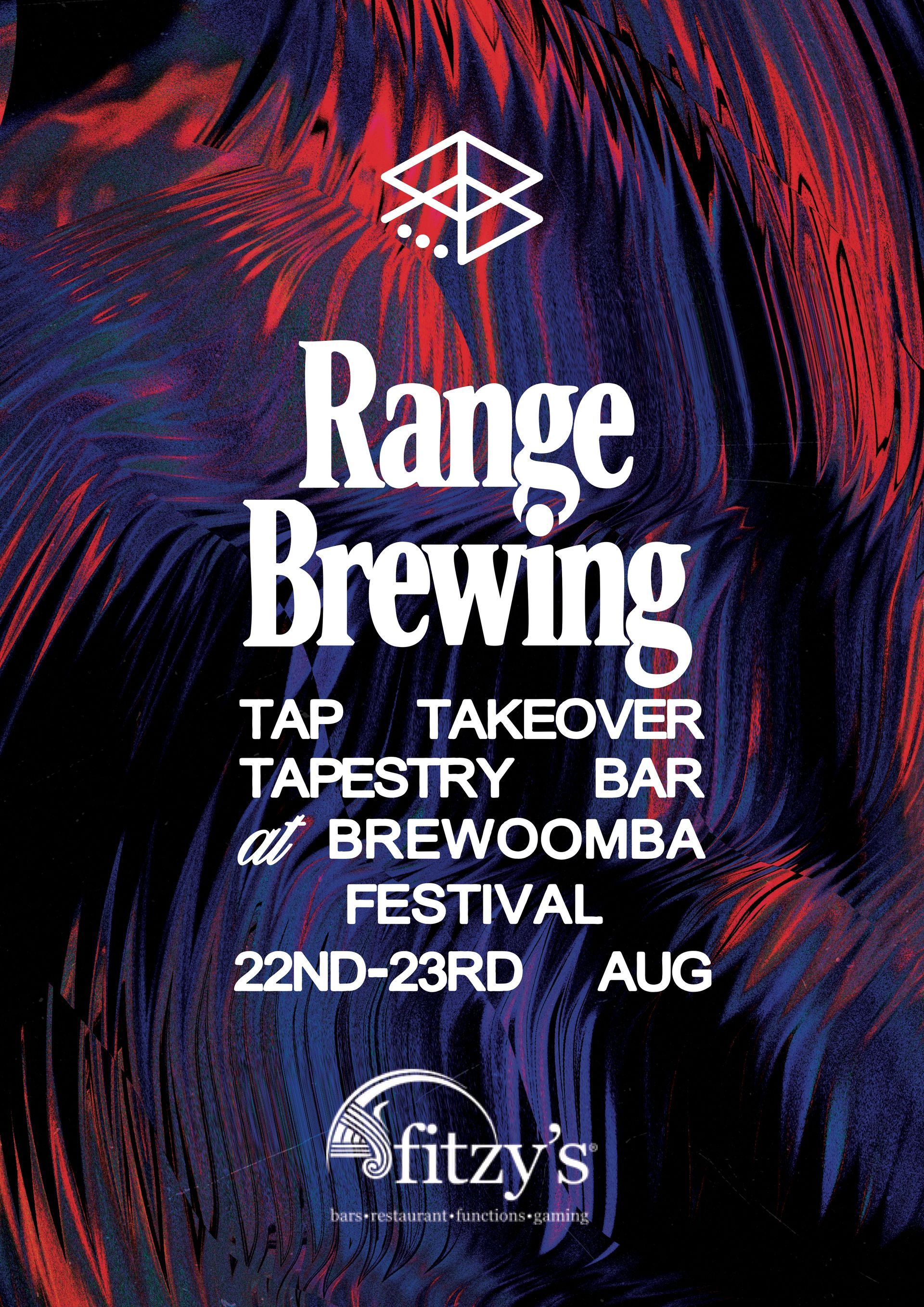 An advertisement for range brewing tap takeover at fitzy 's tapestry bar