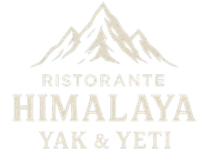 Logo per il ristorante Himalaya Yak & Yeti: montagna, testo su sfondo blu.