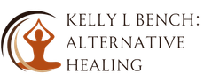 A logo for kelly l bench alternative healing with a person in a yoga pose.