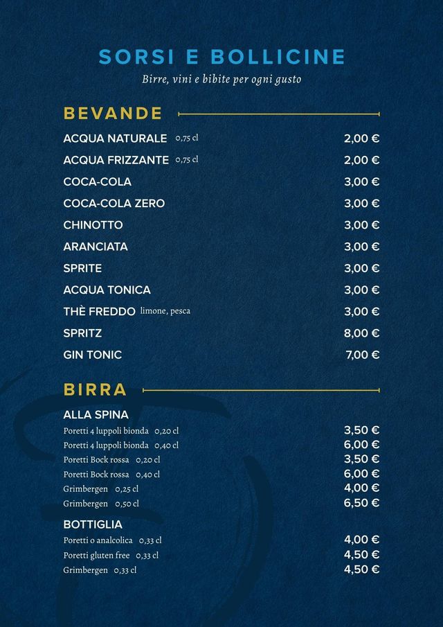 Un menù blu intitolato 