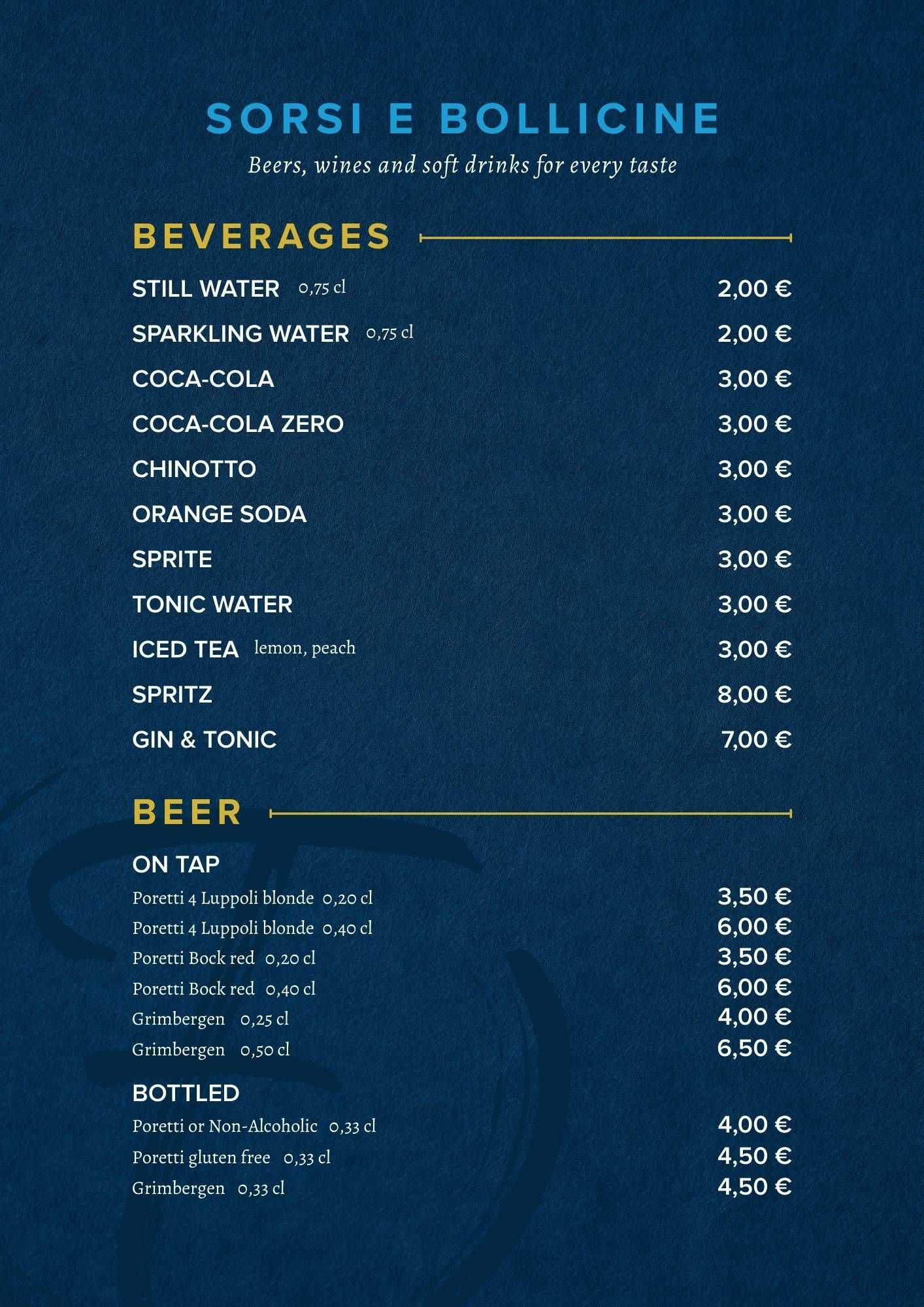 Un menù blu scuro intitolato 