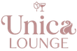 Logo per Unica Louge, ristorante e lounge bar, caratterizzato da un'icona stilizzata sopra un elegante testo rosa tenue.
