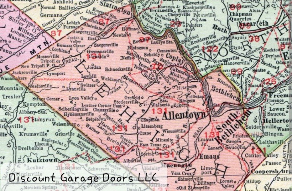 ariel map of allentown area. city is in service area for discount garage doors LLC
