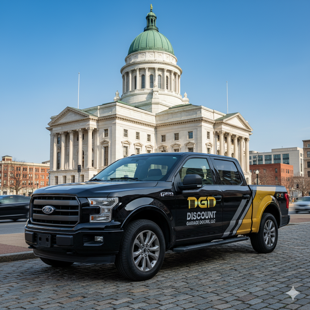 discount garage doors llc work truck at Wilkes-barre courthouse