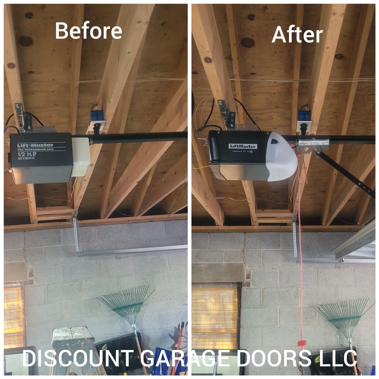 A before and after picture of a garage door opener