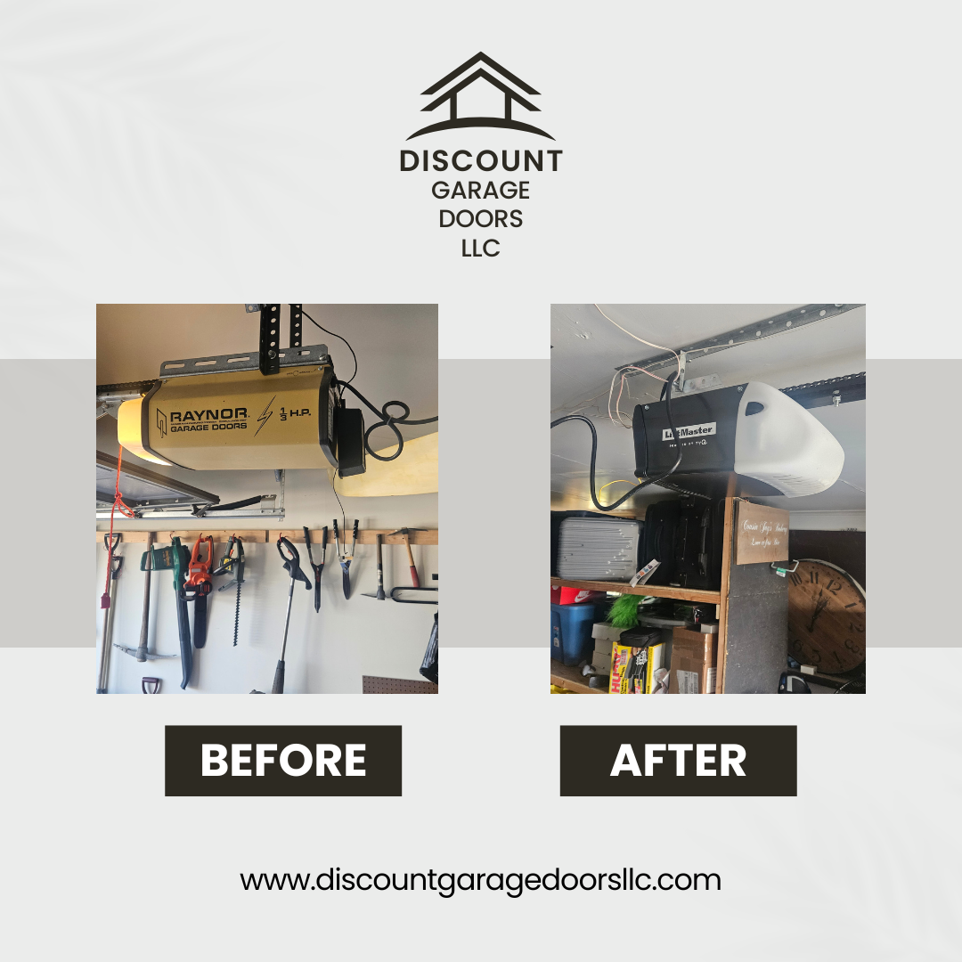 Before and after photo of a garage door opener replacement in Scranton, PA.