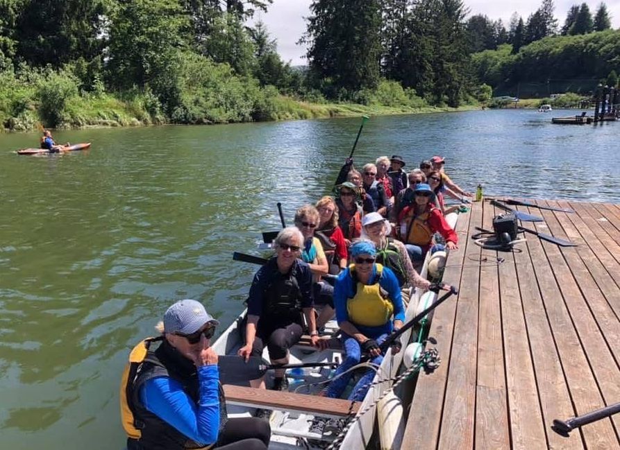 dragon boaters at the dock in Nehalem
