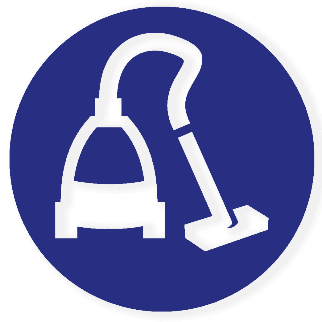 An icon of a vacuum cleaner in a blue circle