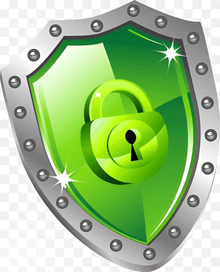 A green shield with a padlock on it.