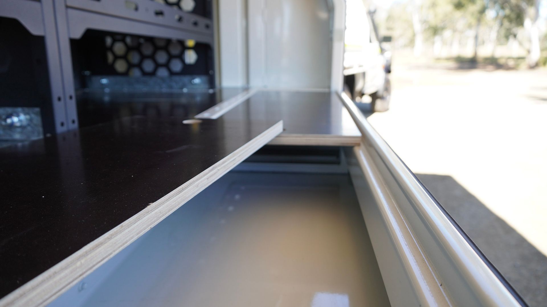 The laser cut and cnc folded service trailer body.