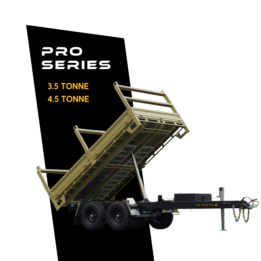 ox trailers pro series rear tipper trailer 3.5-tonne to 4.5-tonne tandem axle trailer, durable, australian-made trailer designed for construction, builders, trades and landscapers.