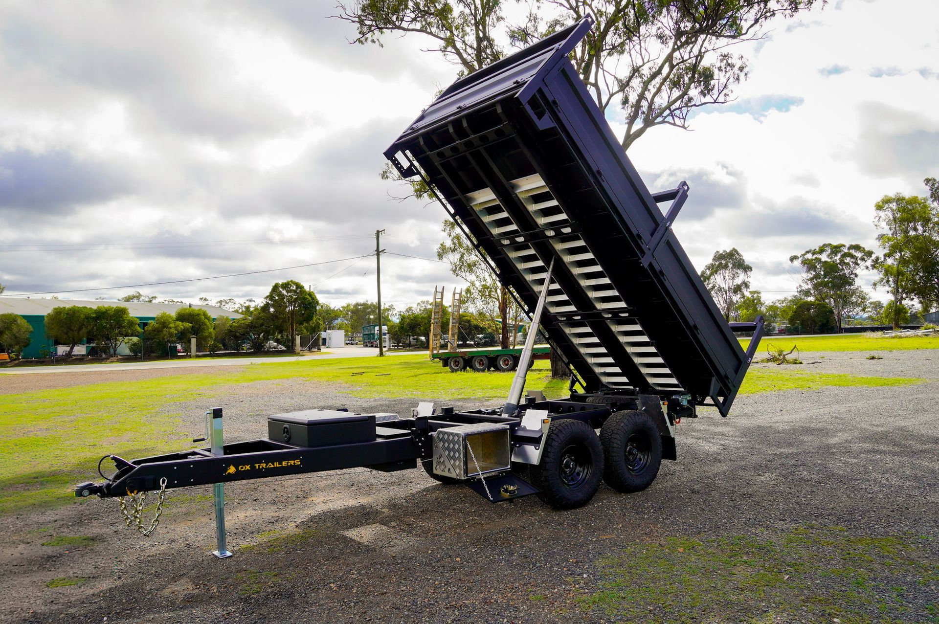 the three removable ladder racks on the 6m long tray of an ox flat top trailer.