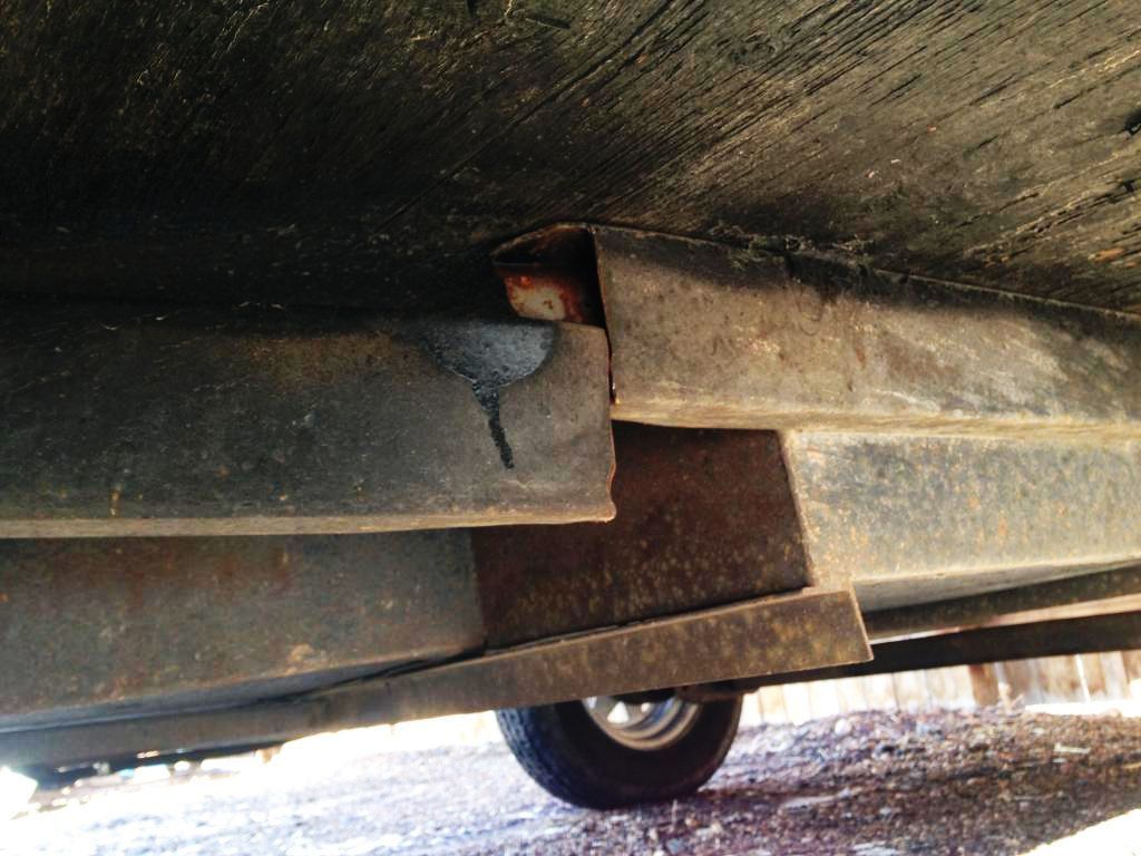 A broken RHS Box section chassis because of trapped water leading to accelerated rust and wear.