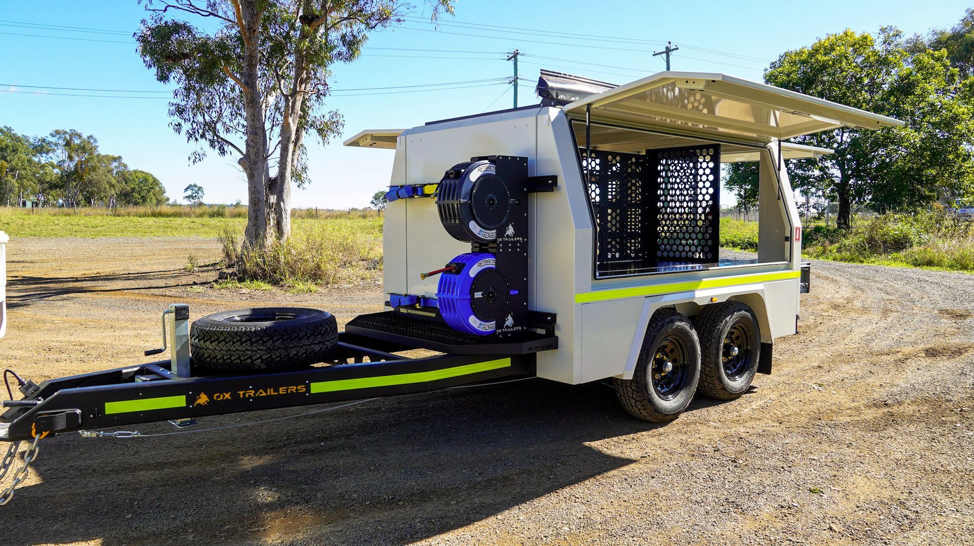 Heavy-duty Ox Trailer Service trailer with shelves, reels and gas bottle storage built custom for Wasco Energy Australia