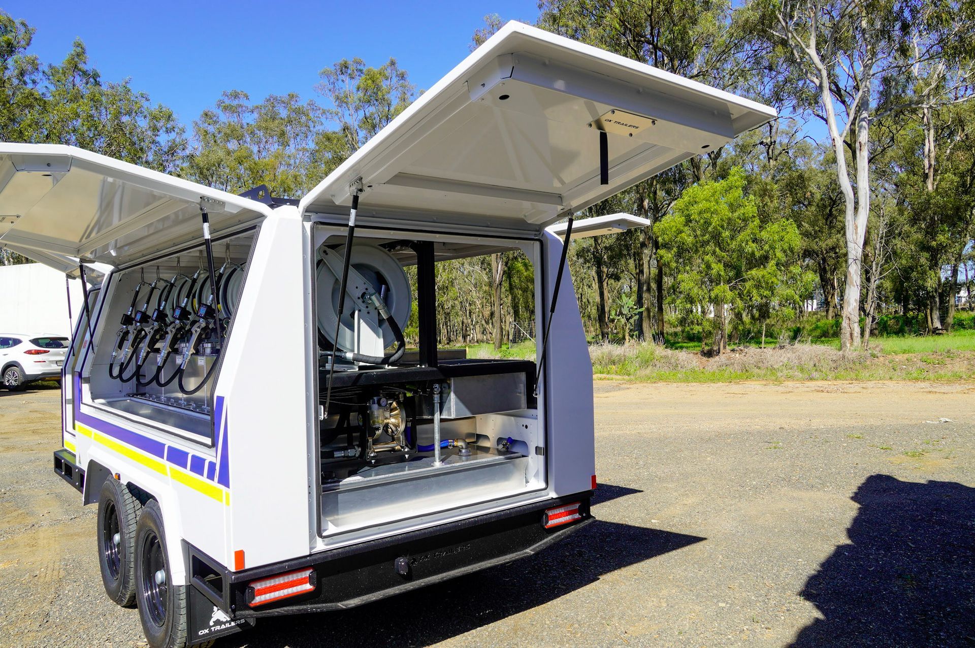 front fill point of undertray diesel tank on ox trailers 6m flat top trailer for construction company Gee Building.