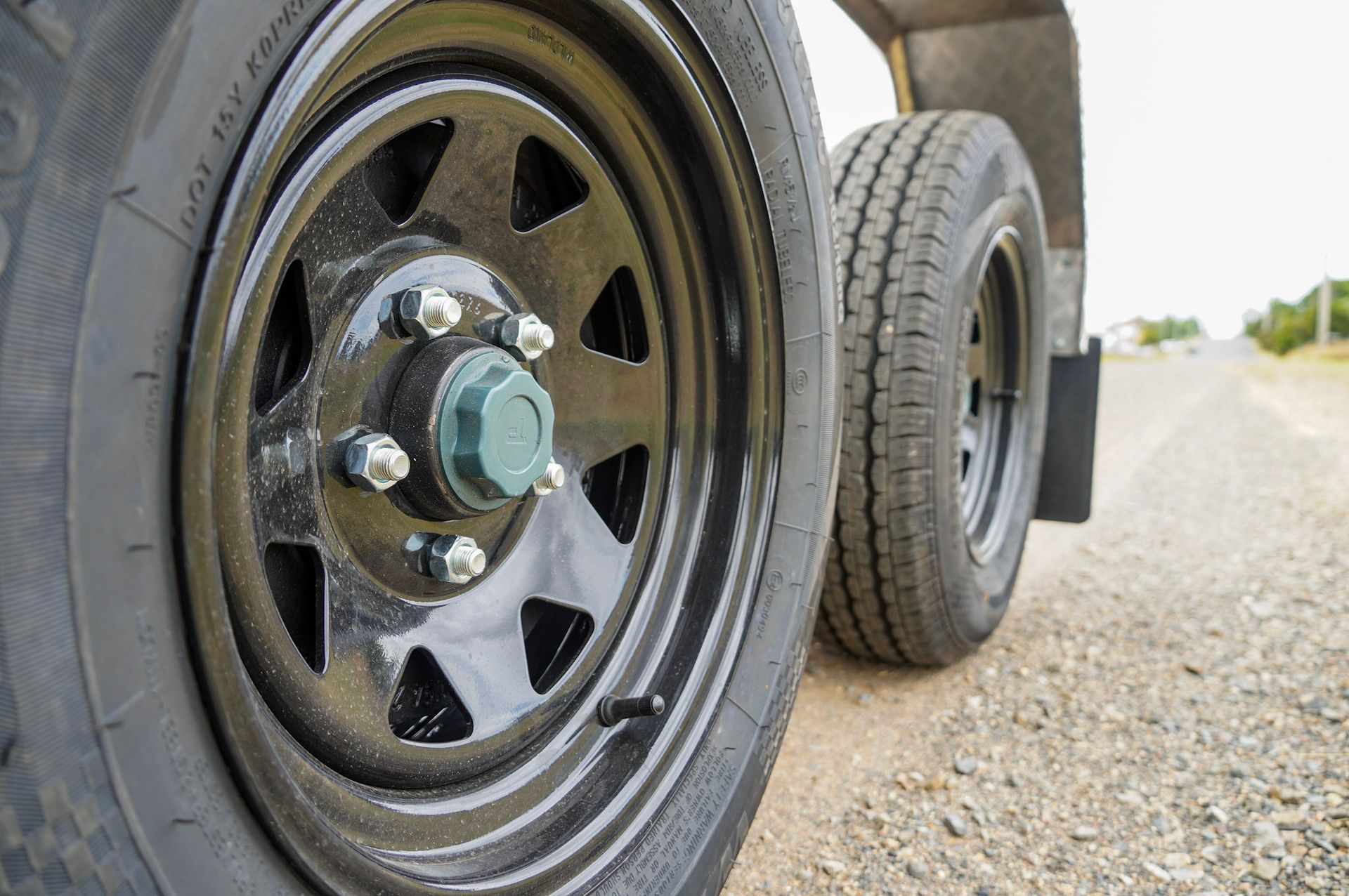 A close up of the Roller bearings of an Ox Trailer.