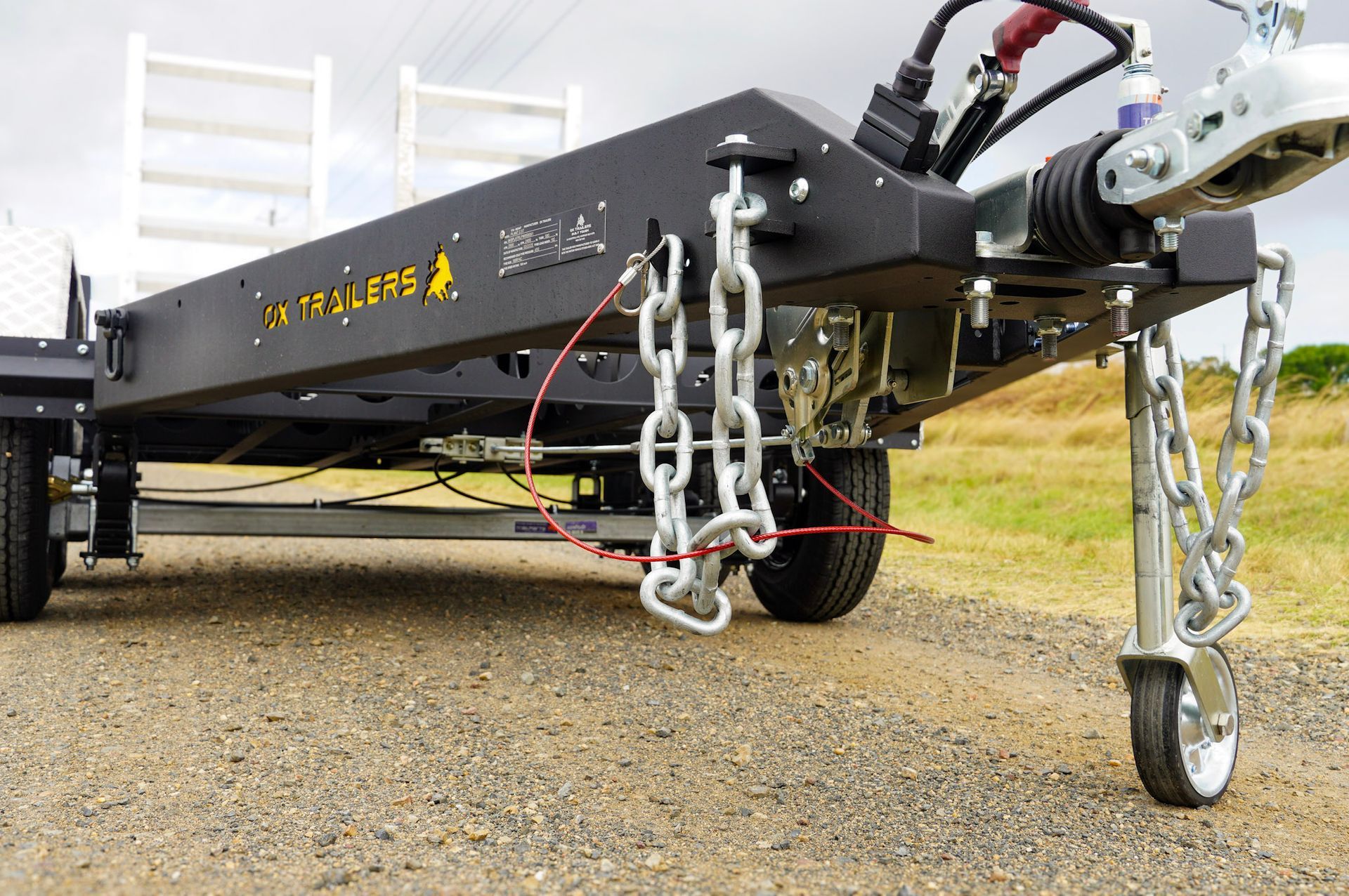 The front drawbar of an Ox Service Trailer