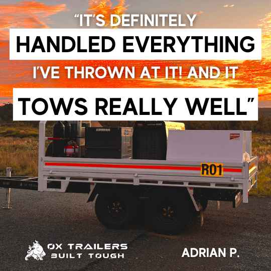 Flat Top Trailer for mobile welder in Queensland, at sunset.