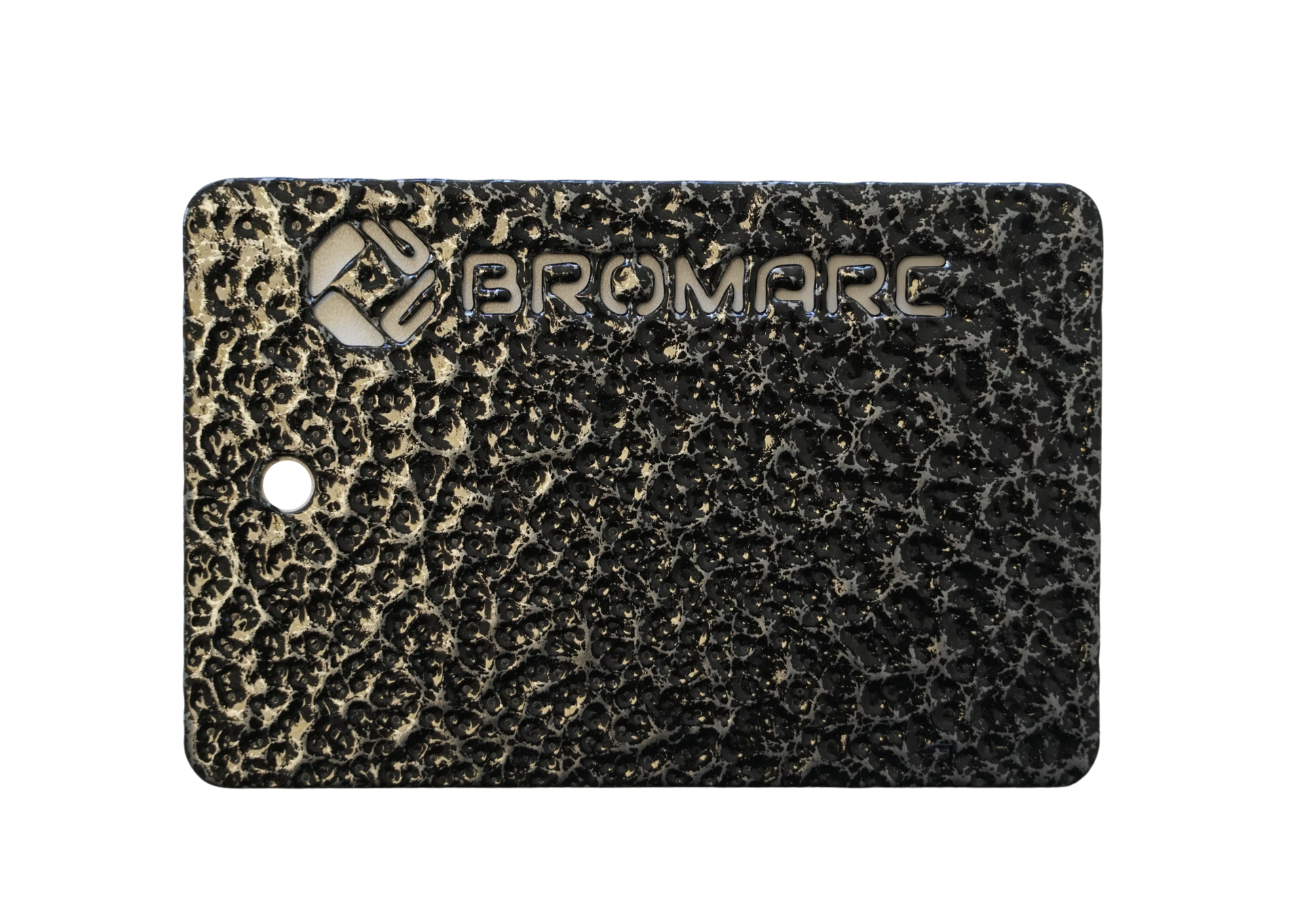 A colour sample from Bromarc Manufacturing which is called Aztec Silver and has a Hammertone finish.
