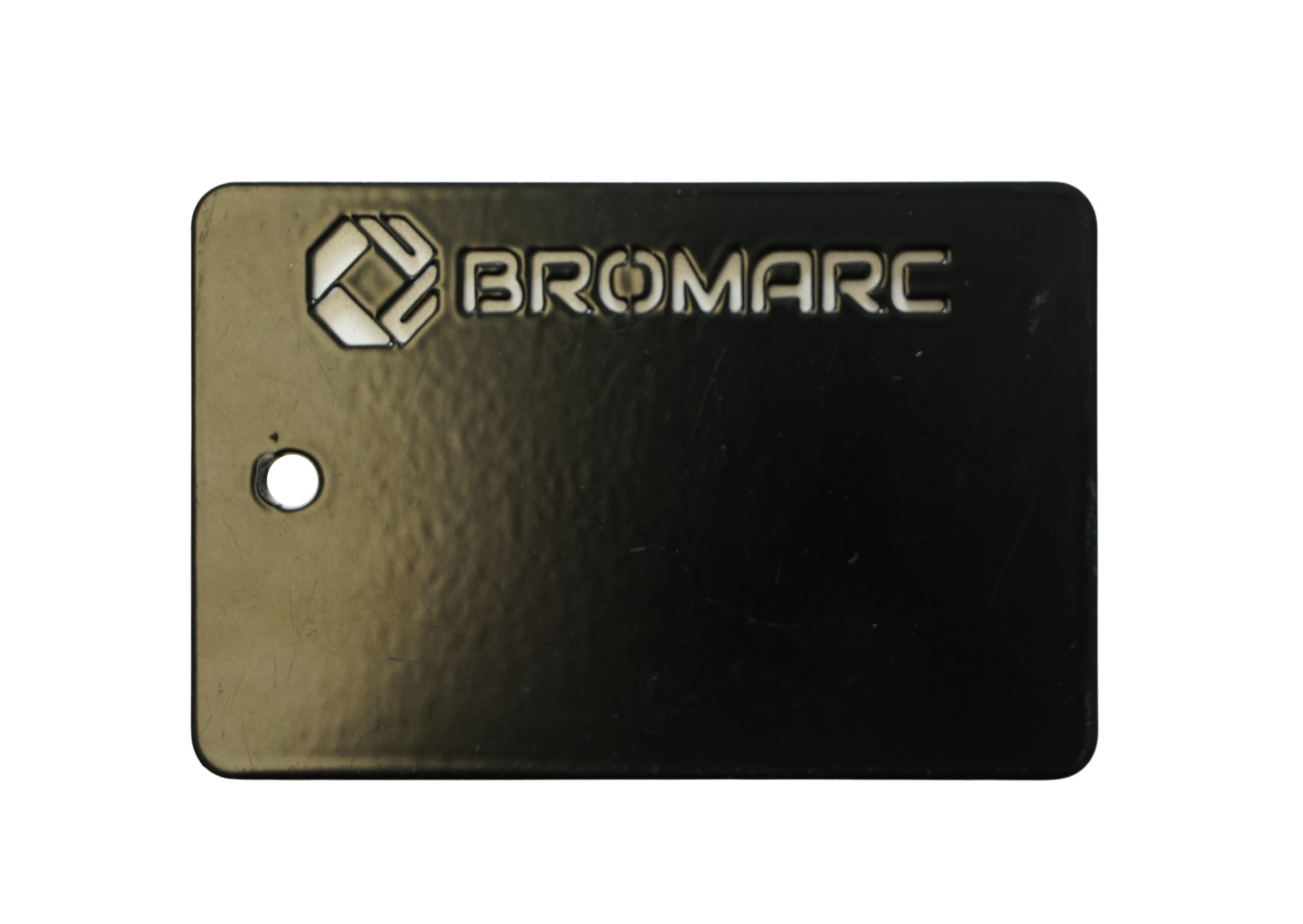 A colour sample from Bromarc Manufacturing which is called Black Night Sky with a Satin finish.