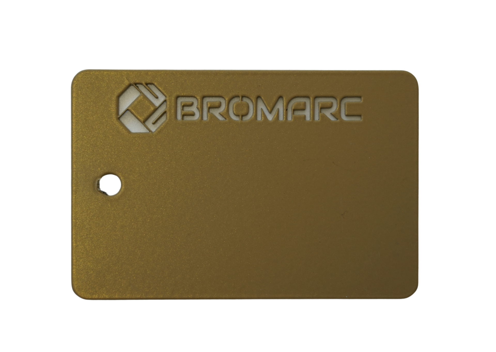 A colour sample from Bromarc Manufacturing which is called Bright Gold Pearl and has a matte finish.