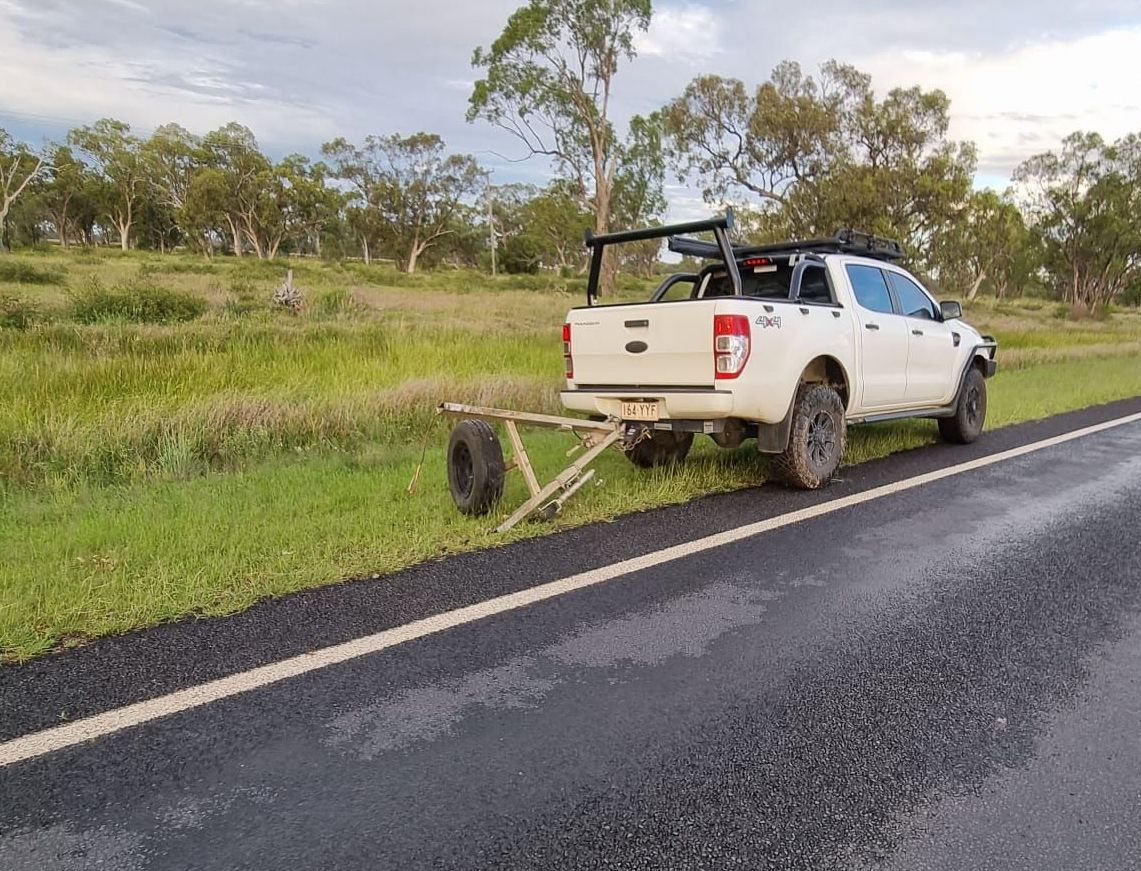 An accident caused by the RHS Chassis breaking while being towed along the road, the drawbar is the only part still attached.